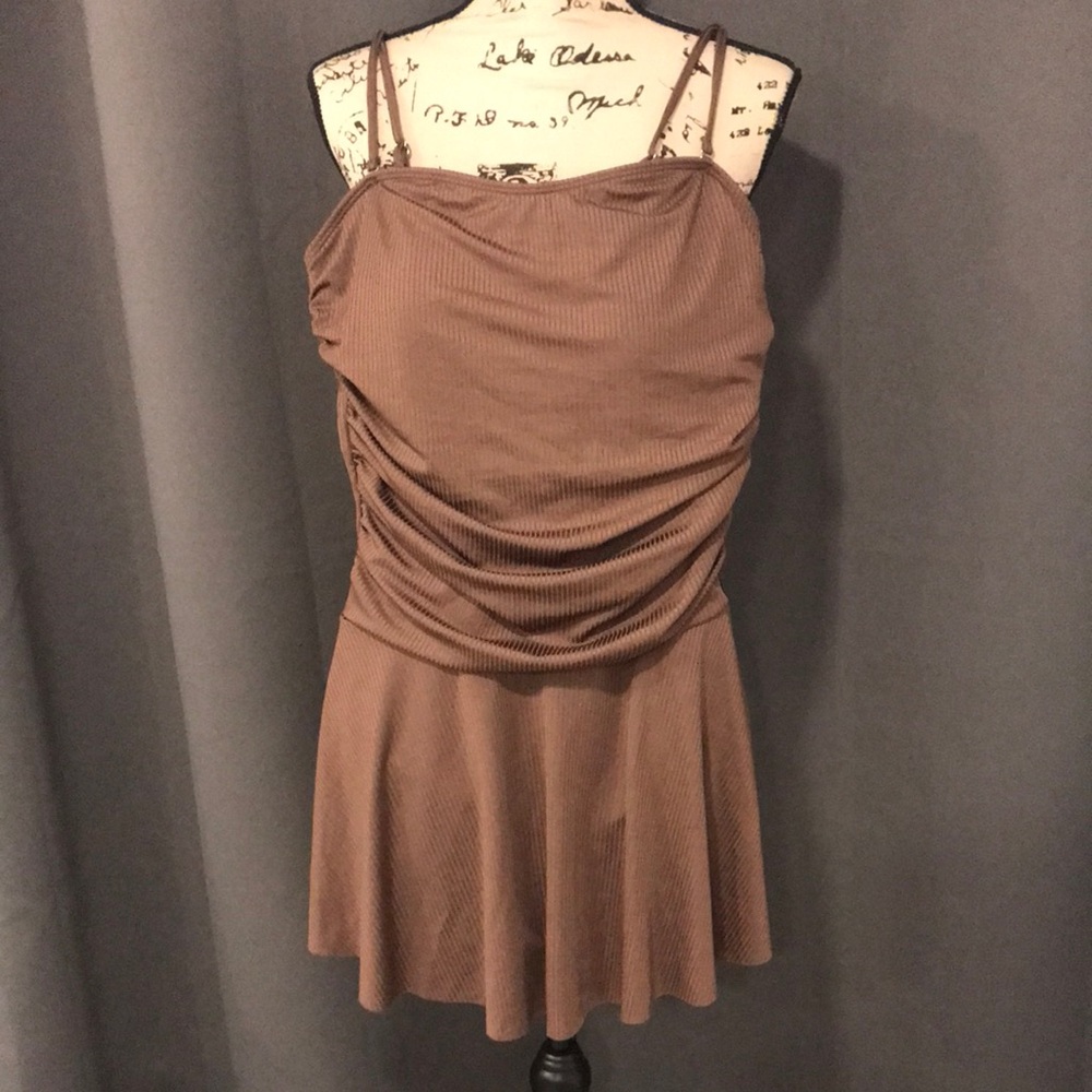 Brown Spaghetti Strap One Piece Swim